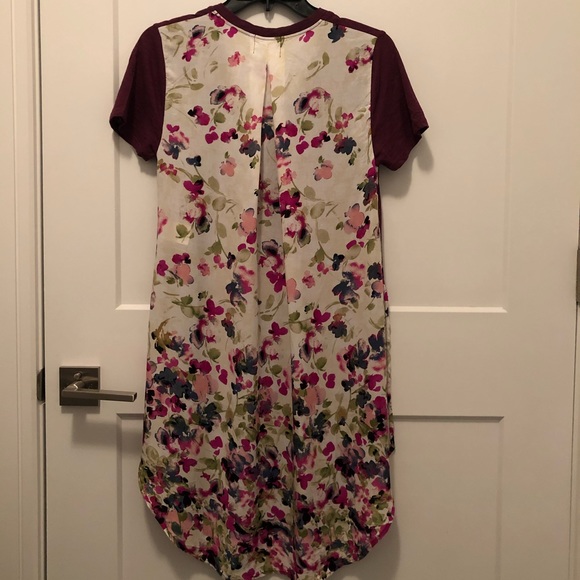 Anthropologie T.LA Purple Cream Floral Long Tunic Short Sleeves Tee Tshirt XXSP - Picture 2 of 6